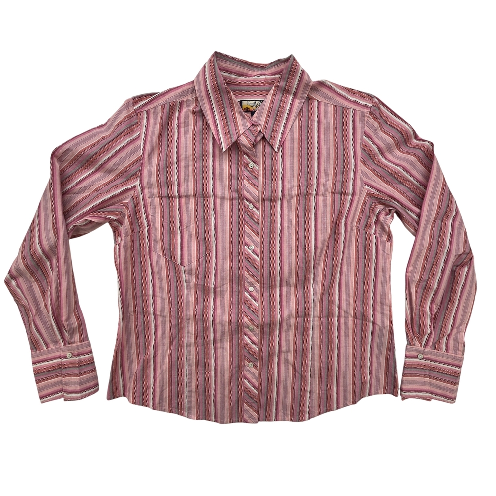Havana Jack Cafe Shirt Womens Large Striped Button Up Long Sleeve Pink Red